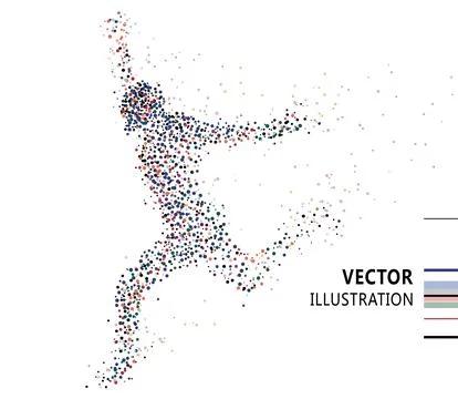 Colored polka dots composed of jumping people, vector illustration. Stock Illustration