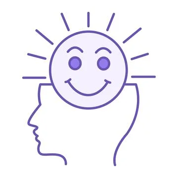 Colored Positive Thinking Icon. Vector Icon of Human Head and Smiling Sun. .. Иллюстрация