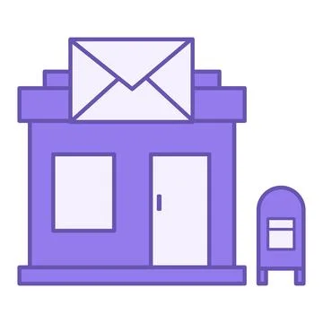 Colored Post Office Icon. Vector Icon of Post Office Building and Mailbox. .. Illustration
