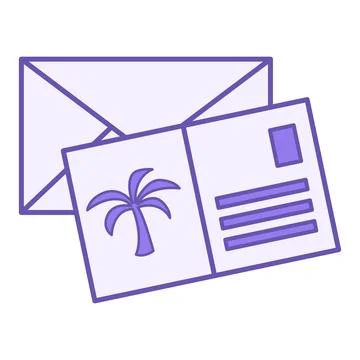 Colored Postcard Icon. Vector Icon of Postcard and Envelope. Travel and Vac.. Stock Illustration