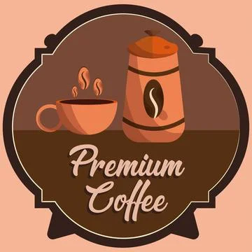 Colored premium coffee label with a cup and a pot Vector Illustrazione stock