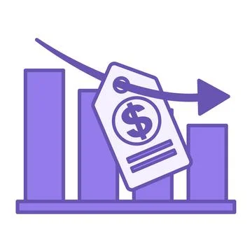 Colored Price Drop Icon. Vector Icon. Chart, Down Arrow, and Price Tag. Def.. Stock Illustration