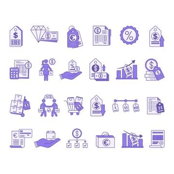 Colored Price Icon Set. Vector Icons: Price Tag, Product, Cost, Expenses, D.. Stock Illustration