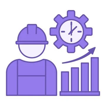 Colored Productivity Icon. Vector Icon. Worker in a Hard Hat, Gear, Time, a.. Stock Illustration