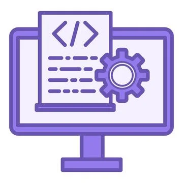 Colored Program Icon. Vector Icon of Written Computer Code and Gear. Techno.. 库存插图
