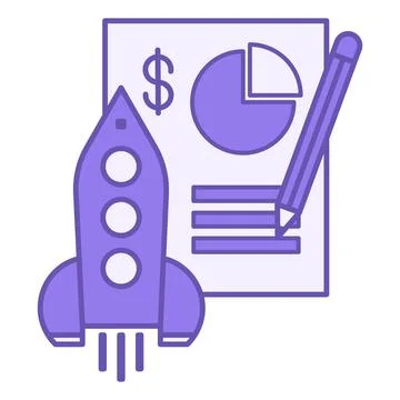 Colored Project Icon. Financial Document Vector Icon, Pencil, and Rocket Ta.. Stock Illustration