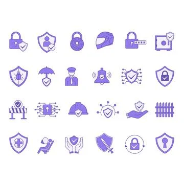 Colored Protection Icon Set. Vector Illustrations Password, Digital, Helmet.. Stock Illustration