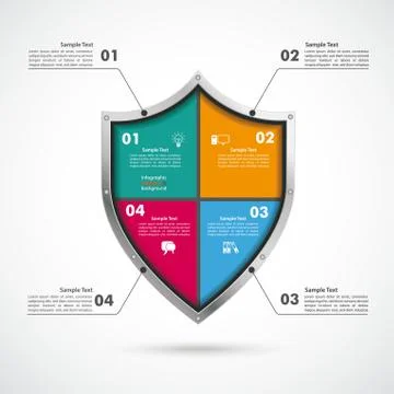 Colored protection shield infographic Illustrazione stock