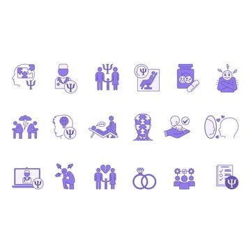 Colored Psychology Icon Set. Vector Illustrations Family Psychology, Psycho.. Stock Illustration