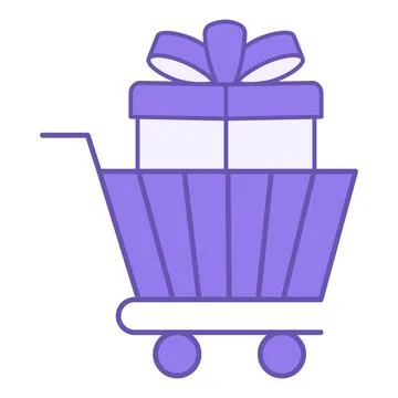 Colored Purchase Gift Icon. Vector Icon. Shopping Cart and Gift Box with Bo.. Stock Illustration