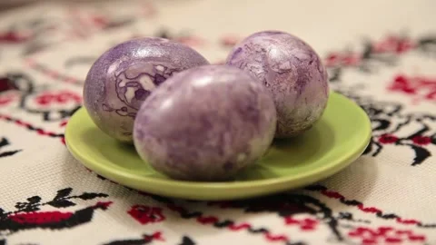 Colored purple eggs for easte Stock Footage 130981818