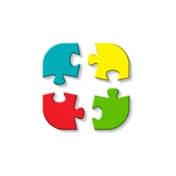Colored puzzle pieces set. Vector different color puzzle pieces isolated on Illustrazione stock