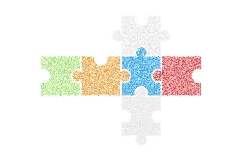 Colored Puzzle Row with Floating Gray Pieces Vector Stock Illustration