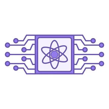 Colored Quantum Computing icon. Vector Illustration of Microchip and Atom S.. Illustrazione stock