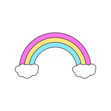 Colored rainbow on clouds. Colorful cartoon symbol of joy Stock Illustration