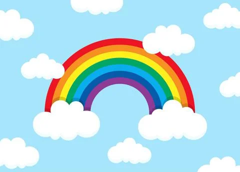 Colored rainbow with clouds Stock Illustration
