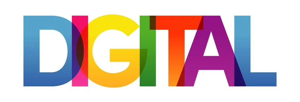 Colored rainbow text. The word DIGITAL. Technologic concept. Vector banner Illustrazione stock