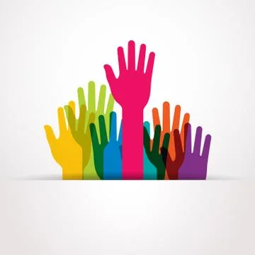 Colored raised hands presentation Stock Illustration
