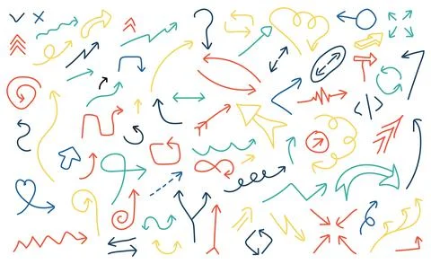 Colored random line arrows set. Collection of web signs black arrows. Vector  Stock Illustration