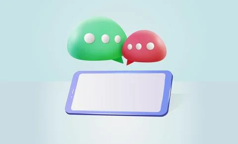 Colored realistic dialog boxes hanging over a smartphone. Messages, sms Stock Illustration