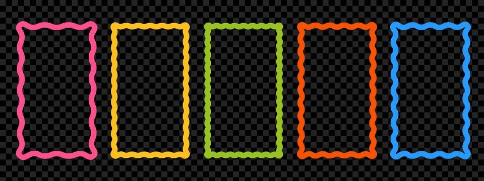Colored rectangle frames with scallop edges set. Squiggle photo borders wit.. Illustrazione stock