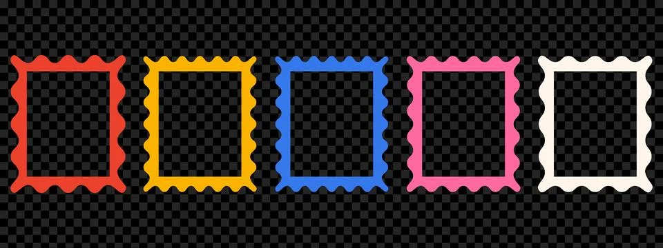 Colored rectangle frames with scallop edges set. Trendy curved borders. Mod.. Stock Illustration