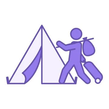 Colored Refugee Icon. Vector Illustration. Walking Person with Travel Suitc.. Stock Illustration
