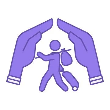 Colored Refugee Rights Icon. Vector Illustration. Human Hands Covering a Re.. Stock Illustration