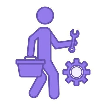 Colored Repairman Icon. Vector Icon. Man with Wrench, Toolbox, Gear. Worker.. Stock Illustration