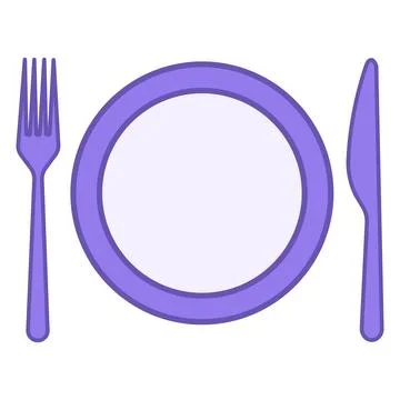 Colored Restaurant Icon. Vector Icon of Plate, Fork, and Knife. Catering. H.. Stock Illustration