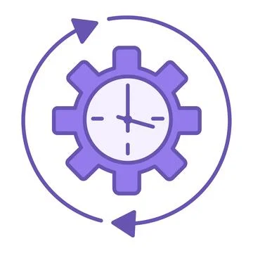 Colored Restore Icon. Vector Icon. Gear, Clock, and Rotating Hands. Restore.. Stock Illustration