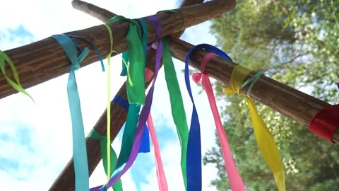 Colored ribbons flutter in the wind Stock Footage 219972899