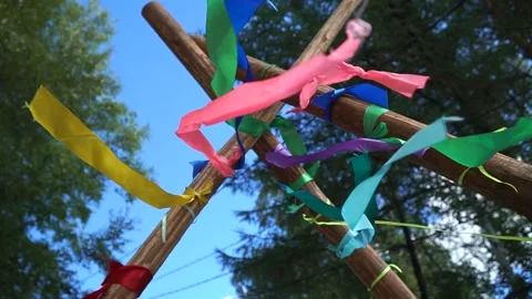 Colored ribbons flutter in the wind Stock Footage 219973023
