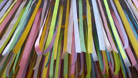 Colored ribbons. Multi-colored ribbons. Hanging colorful ribbons Stock Photos