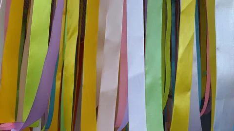 Colored ribbons. Multi-colored ribbons. Hanging colorful ribbons Stock Photos