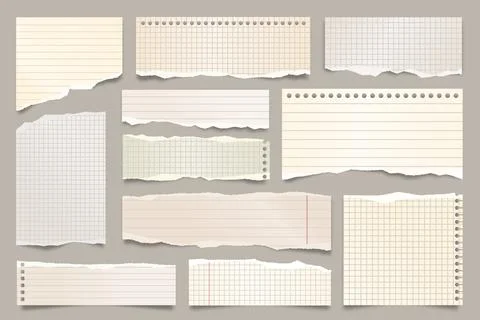 Colored ripped lined paper strips collection. Realistic paper scraps with torn イラスト素材