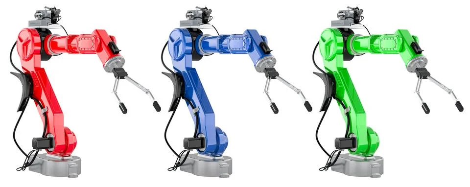 Colored Robotic Arms, 3D rendering Stock Illustration