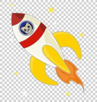 Colored rocket with a cat on  with stars background Stock Illustration