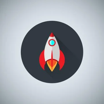 A colored rocket icon in a flat design. Spacecraft icon. Stock Illustration
