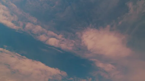 Colored Romantic Sky. Pink Clouds On Blue Sky. Sky Replacement. Beauty In Nature Stock Footage 262759201