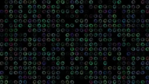 Colored rotating loading circles on black bg. Abstract festive background f.. Stock Illustration