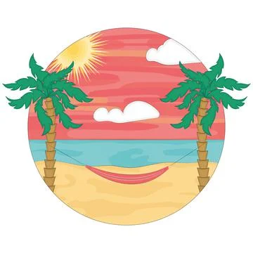 Colored round beach landscape with palm trees Vector Stock Illustration