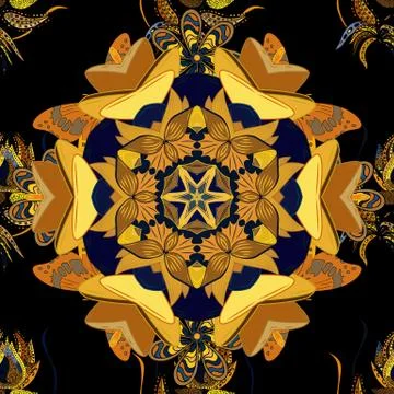 Colored round ornament pattern on a orange, yellow and black colors. Vector Mand Stock Illustration