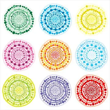 Colored round shape made of dots collection Stock Illustration