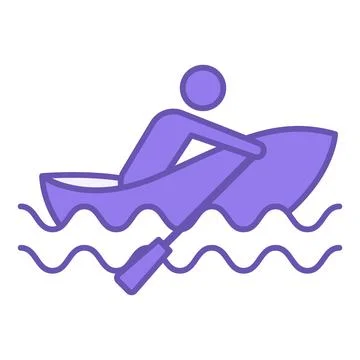 Colored Rowing Boat Icon. Vector Icon of a Man Sailing on a Boat with Oars... Stock Illustration