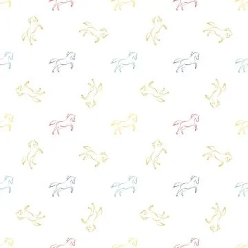 Colored running horses seamless pattern. Stock Illustration