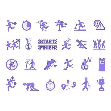 Colored Running Icon Set. Vector Illustrations Race, Trophy, Sprint, Distan.. Stock Illustration