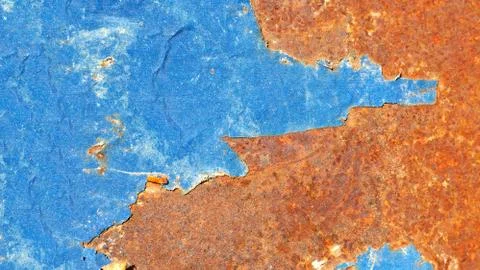 Colored rusty metal sheet. Old grunge metal texture or background, industrial Stock Photos