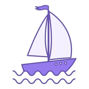 Colored Sailboat Icon. Vector Icon of Sailing Ship on Sea Ocean Wave. Marit.. Stock Illustration
