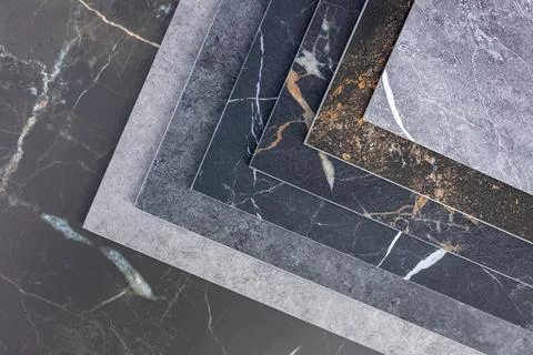 Colored samples of ceramic tiles for kitchen or bathroom interior material .. Stockfoto's